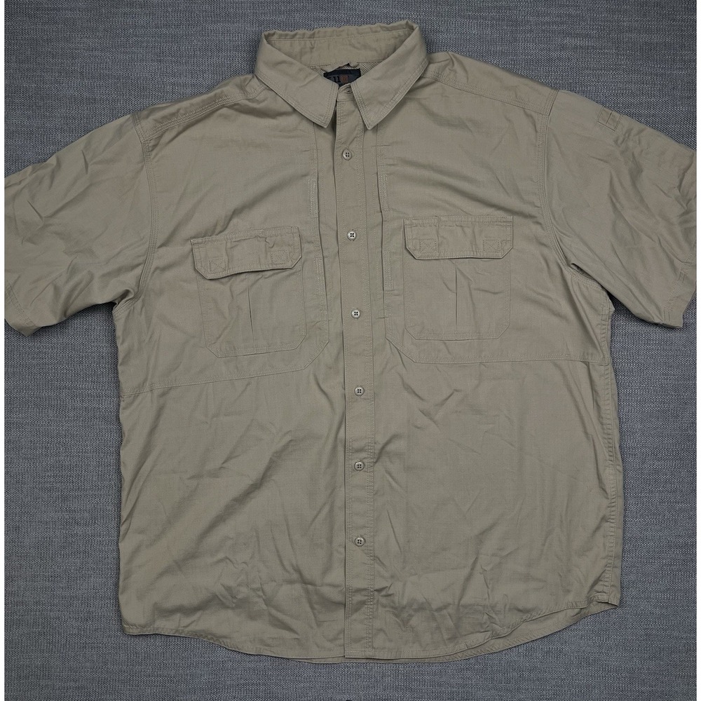 5.11 Tactical Taclite Pro Shirt Mens XL Khaki Tan Short Sleeve Button Up